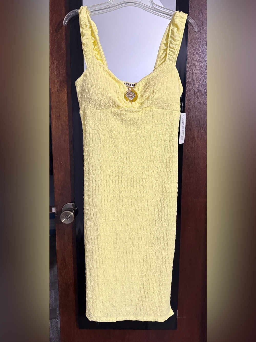 Derek Heart Pale Yellow Textured Sleeveless Midi Dress with Charm